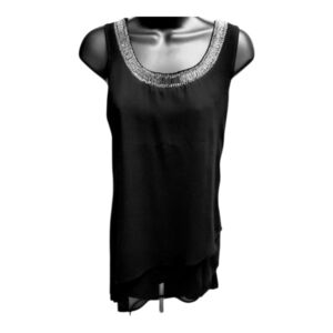 White House Black Market Sleeveless Embelished Neckline Top Black Size M